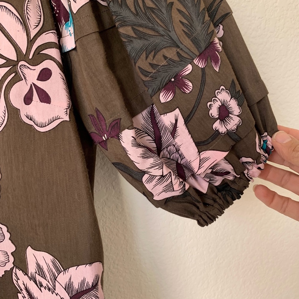 Pink Tartan Floral Puff Sleeve Button Down - Picture 7 of 7